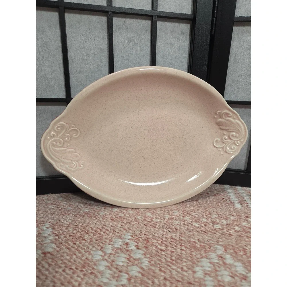 Pfaltzgraff Weir In Your Kitchen Pink Speckled Red Oval Serving Platter USA